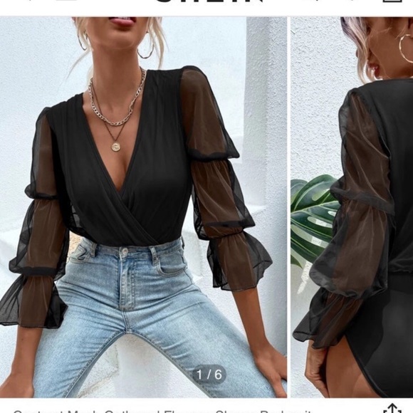 Statement sleeves black bodysuit size Small - Picture 1 of 3